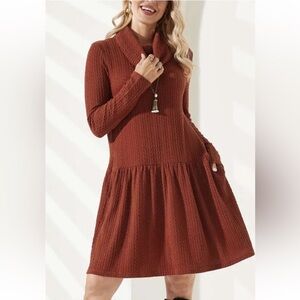 Suzanne Betro Size L Burnt Orange Cowl Neck Sweater Dress New
